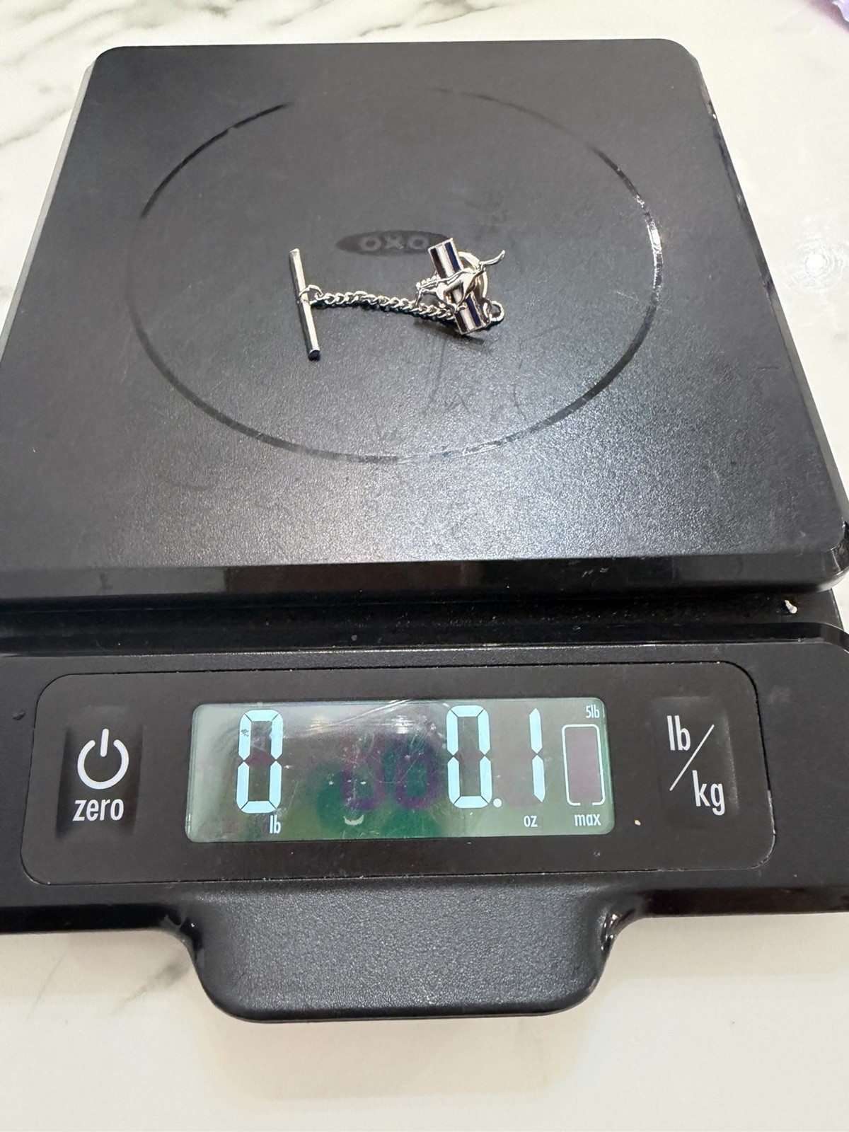 Ford Mustang Tie Tack Lapel Pin Running Horse Silver Tone Chain Bar Back 