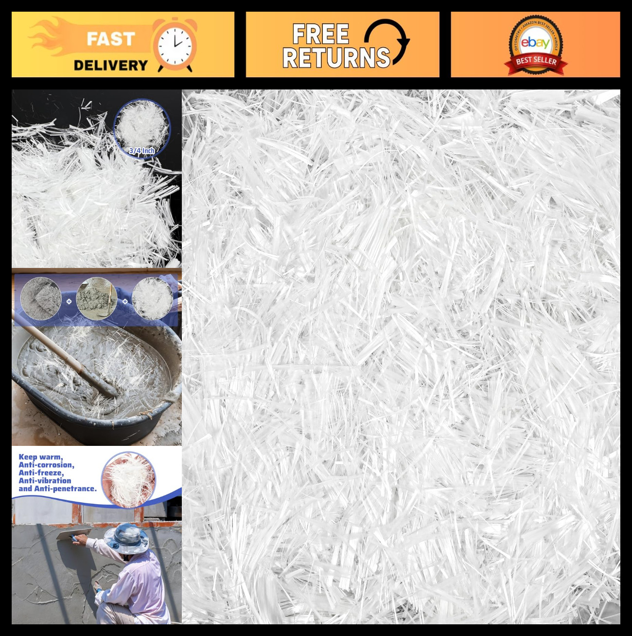 5 Lb Fiberglass Reinforcement 3/4 Inch for Concrete Mortar Mix - Ideal for Walls