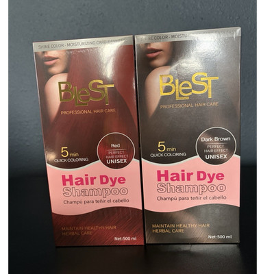 BleST Quick Coloring Herbal Care Hair Dye Shampoo Red & Dark Brown 500ml Unisex