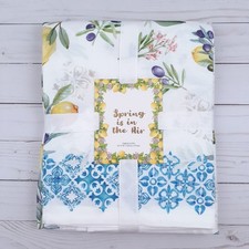 Fabric Tablecloth 52x70 Lemon Olive Bee Blue Tile Border
