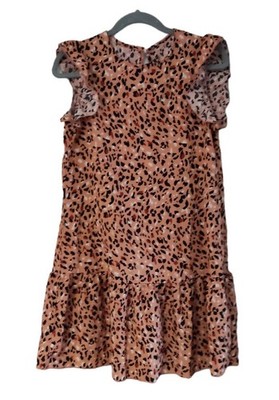 Saison Damen Top Orange & Schwarz Animal Print Kurzarm Rundhals Gr. XL UK