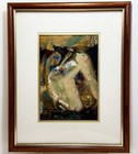 VTG Marc Chagall Style Art Mixed Media Paint Oil, Acrylic,Crayon, Artist Signed