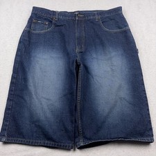 Baggy Denim Shorts Men's 38 Y2K Skater Faded Loose Dark Wash 12.5" OPENING