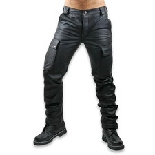 Men’s Black Leather Cargo Pant 100% Real Lambskin Motorbike Biker Trousers...