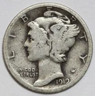 1919-D 10c Mercury Silver Dime - RAW - Nice Original Coin