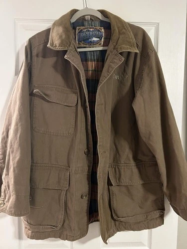 Vintage Dunbrooke Upstream Field Jacket Mens M Brown Canvas Plaid Lined Hunting - product listing photo