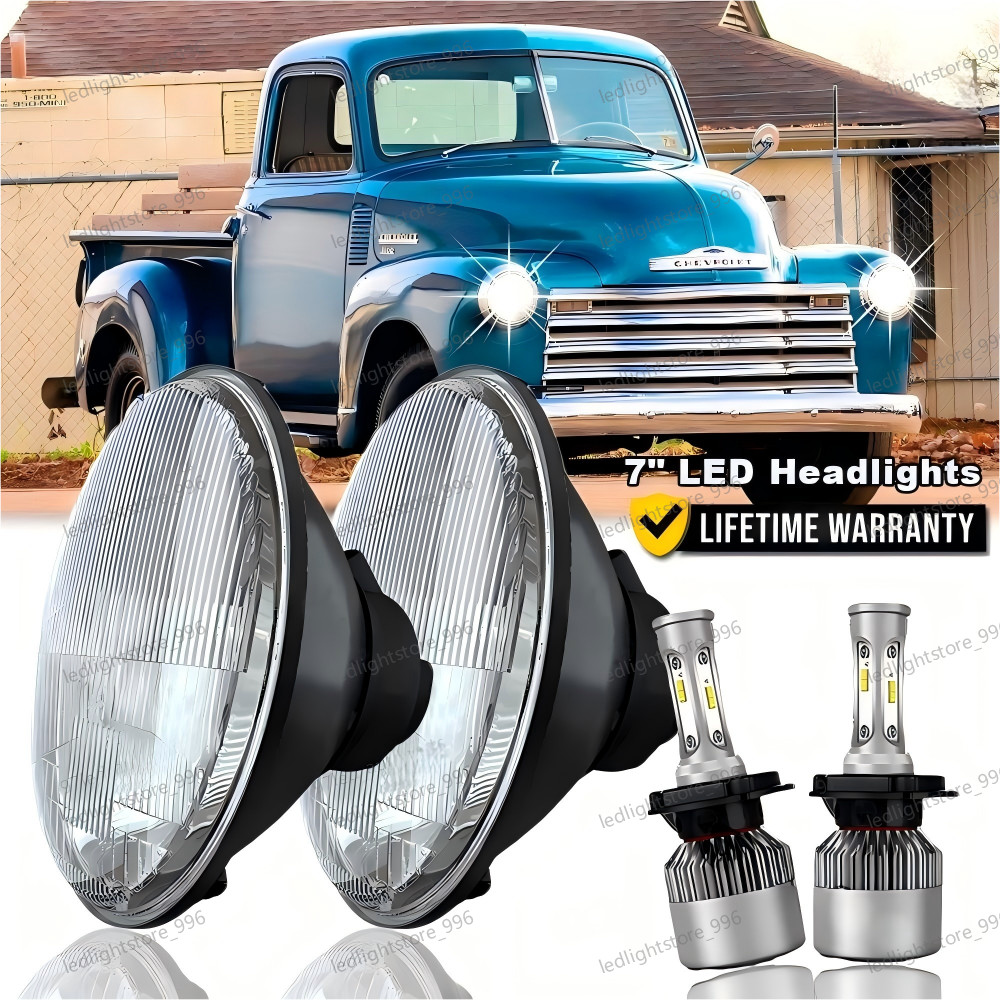 Pair 7"inch Round LED Headlights With High/Low For Chevy Truck 1947-1957