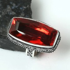 Garnet Gemstone Handmade Antique Design Ring Jewelry Gift US Size-8 AR 18071