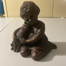 Red Mill Mfg Handcrafted Figurine Child Hugging Cat Signed Somerville