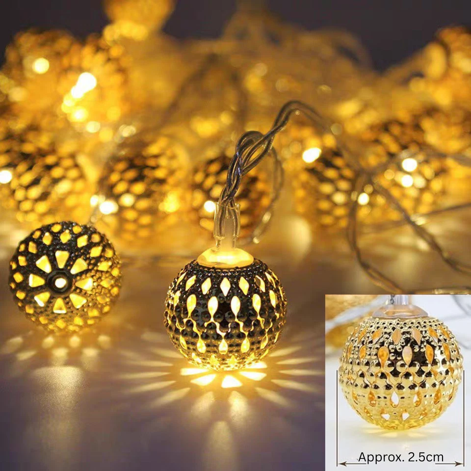 Warm White Moroccan Ball String Lights Fairy LED Lanterns Home Garden Party Wedd - Image 2 of 4