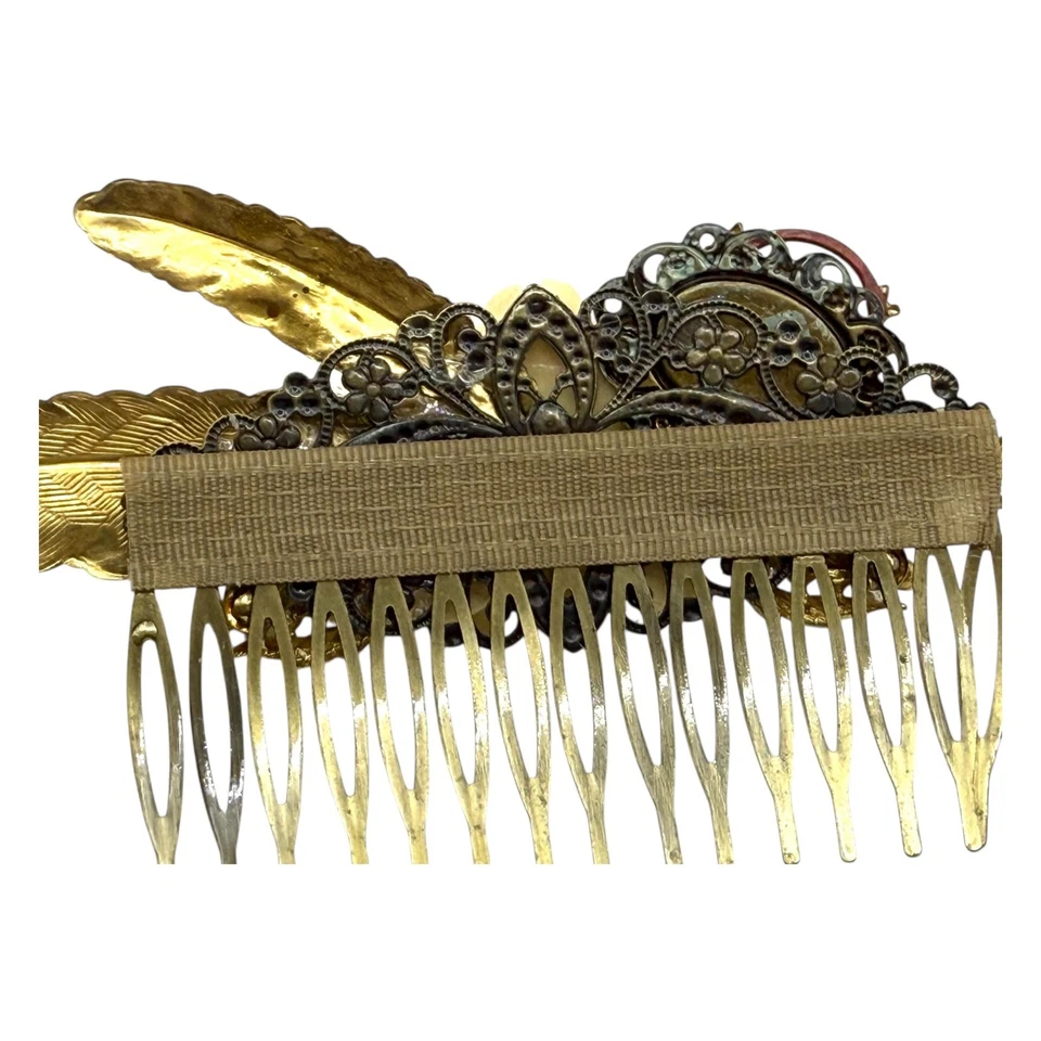 Peine de pelo nupcial boho peinado jardín boda hecho a mano joya reutilizada vintage Foto 3 de 4