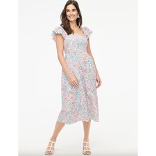 J.Crew Ruffle Sleeve Midi Dress Floral Cotton A Line Cottagecore US 8 NWT