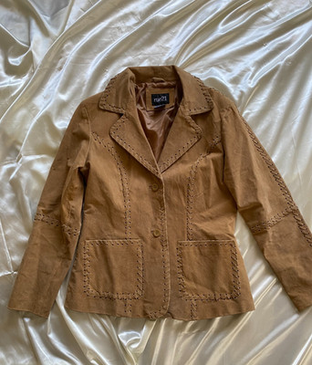 Vintage y2k Rue21 Brown Suede Leather Braided Western Jacket Medium Boho