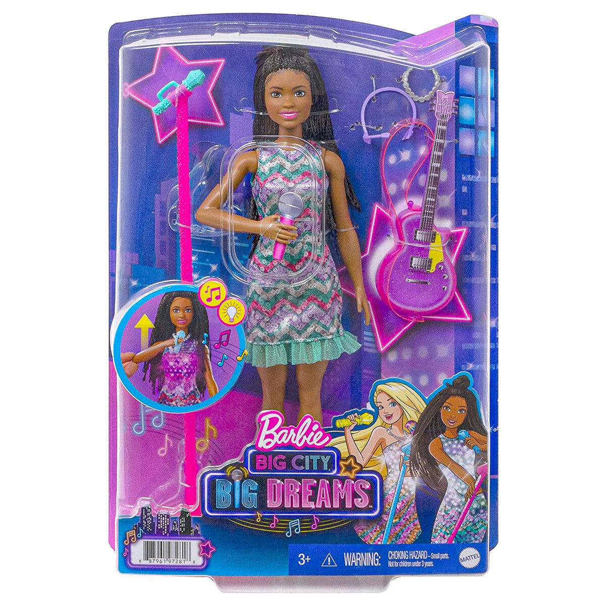 Barbie Big City Big Dreams Brooklyn Singing Light Up Doll Guitar Mattel 3+