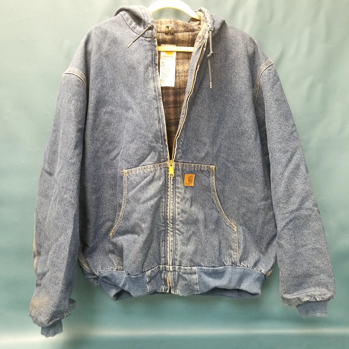 Vtg 90s Carhartt J139 DST Denim Jean Hooded Work Wear Jacket Vtg 90s Carhartt J139 DST Denim Jean Hooded Work Wear Jacket