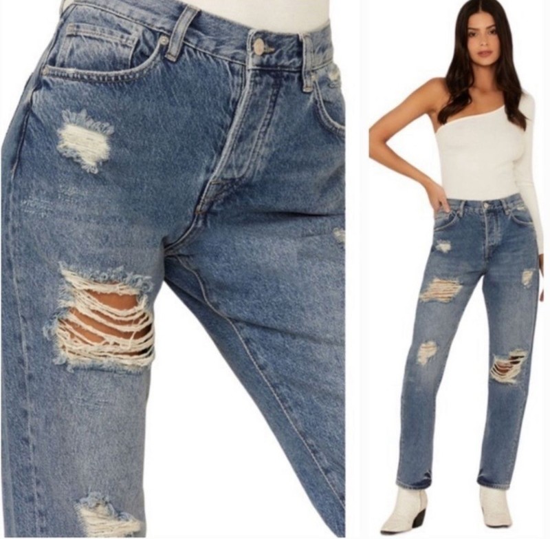WE THE FREE PEOPLE BREN BOYFRIEND JEANS DISTRESSED SLOUCHY SLIM 24