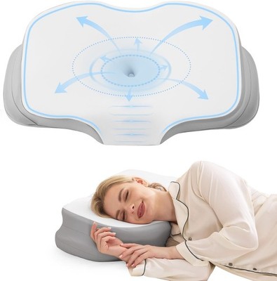 Ergo Pillow for Sleep Apnea, Neck Pain, and Snoring Relief, Standard, Gray