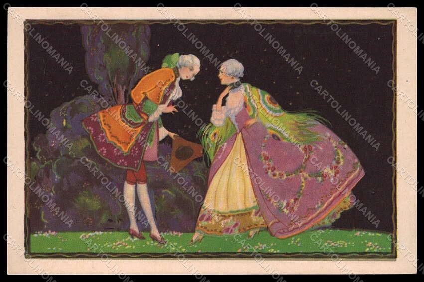 Artista Firmato Corbella Romantico Coppia Lady Art Deco Serie 1004 pz VK7340