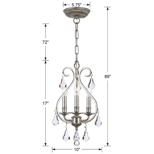 Crystorama Ashton 10"W Olde Silver 3-Light Mini Chandelier - Picture 8 of 8