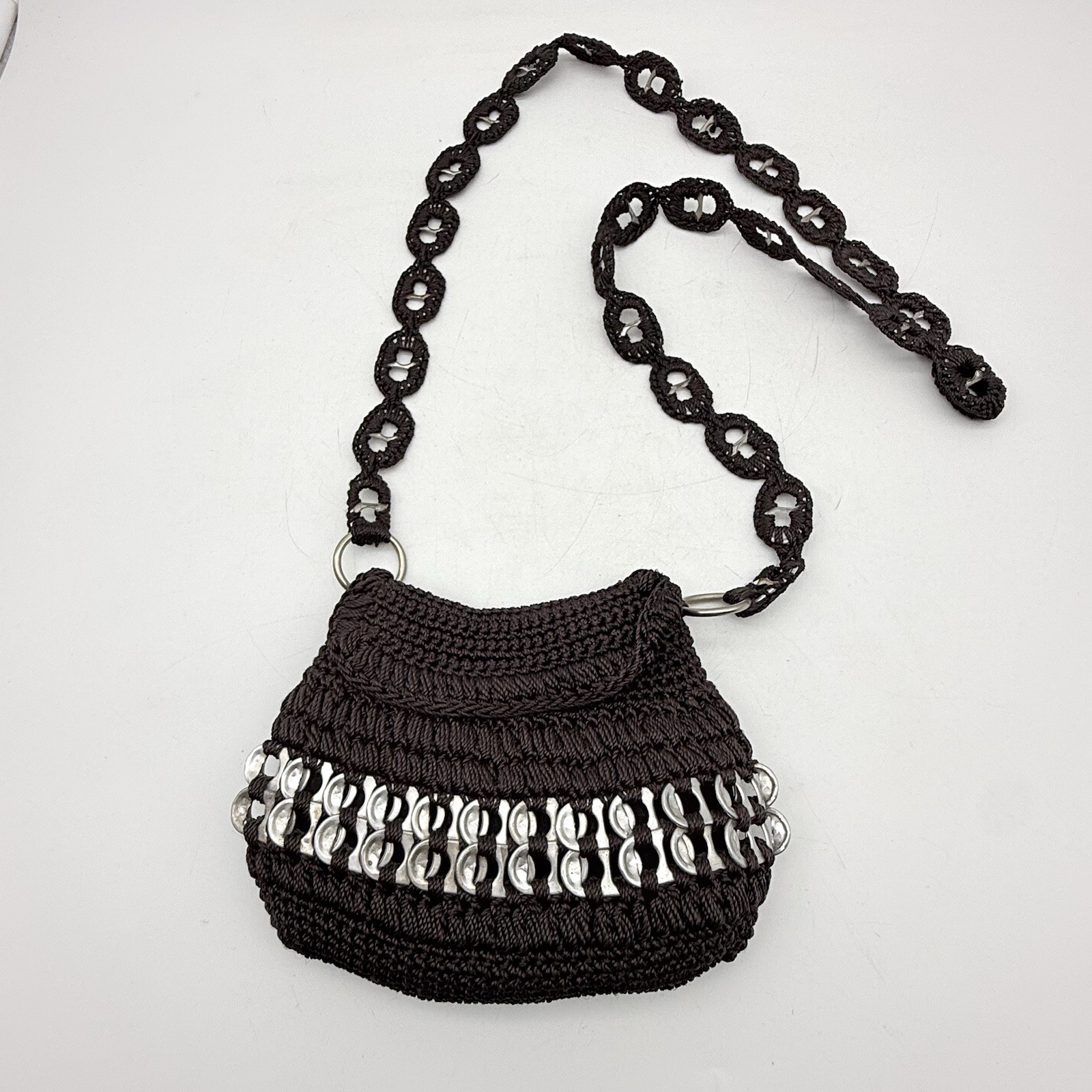 Genial Cartera Bandolera Retro UPCYCLED Lata de Soda PopTop Pull-Tab Tejida MINI