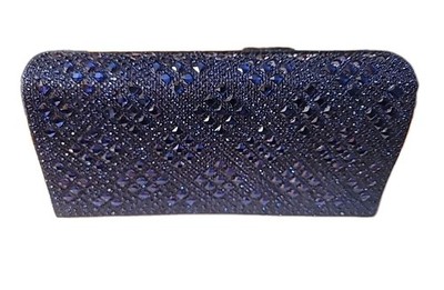 Navy Blue Gems Embossed Evening Clutch