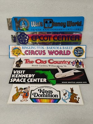 6 Vintage Bumper Stickers:WDW, EPCOT,Rare Circus World, KSC, Busch Gardens