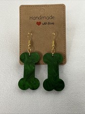 Puppy Dog Bone Green Pearlescent Acrylic Earrings W/ Hypoallergenic Hooks