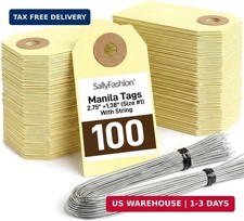 SallyFashion 100 Pack Manila Shipping Tags with Wire, 2 3/4" x 1 3/8" Heavy-Duty