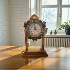 Orologio da scrivania vintage a pendolo ceramica floreale quarzo alto 9,5" colorato - nuovo!