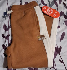 Wonder Nation Boys Fleece Jogger Pants Brown White Pockets Polyester Casual