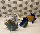 Vintage Hand Blown Art Glass Fish 4pc Murano Style Aquarium Tropical Blue Green