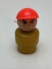 Vintage FISHER PRICE LITTLE PEOPLE WOODEN ANGRY BOY FRECKLES YELLOW BODY RED CAP