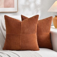 2 Pack 18x18 Inch Corduroy Cushion Covers Boho Farmhouse Terracotta Pillow Cases