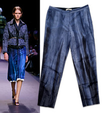 Archive Vintage Prada Fall 2004 Blue Trompe L'oeil Pleat Print Pants 40