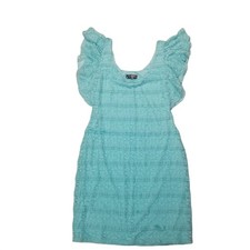 Guess Los Angeles Womens Small Turquoise Tiered Lace Scoop Flutter Sleeves Dress
