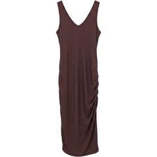Bishop + Young Midi Dress Women Small Brown Ruched V Neck Sleeveless Knit Earthy