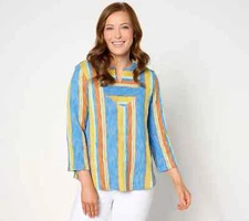 LOGO by Lori Goldstein Striped Pullover-Palace Blue-Medium A649624 NEW