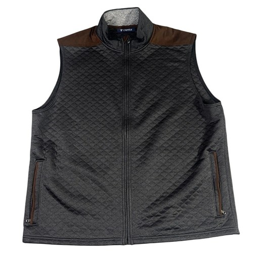 Cremieux Quilted Vest Full Zip Suede Trim Pockets Black and Brown Mens XL$99