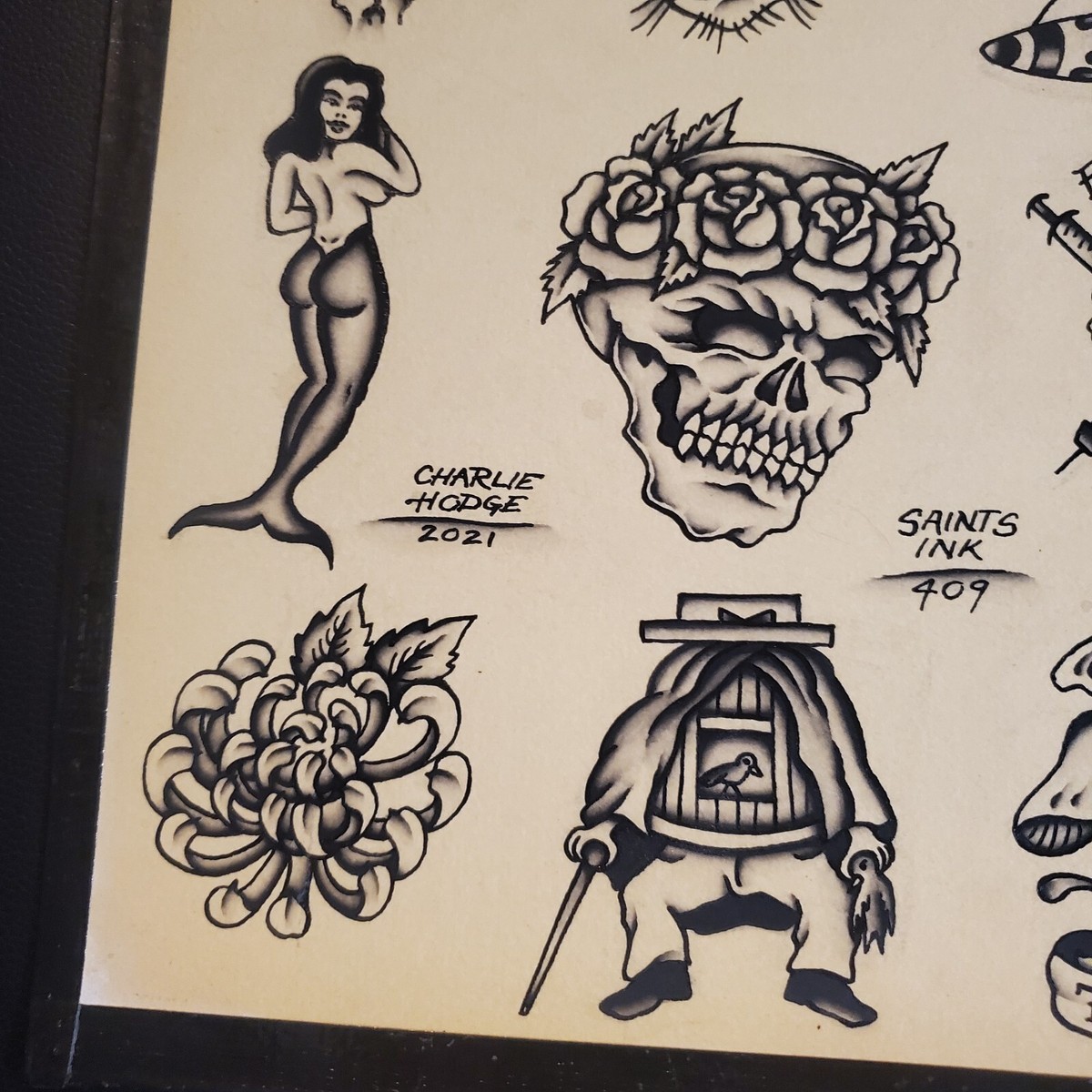 SOFTMACHINE TATTOO FLASH 3枚セット Original Tattoo Flash Sheets 11x14 Handpainted Shop Used | eBay