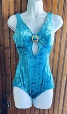 1960s Hippie Blue VELVET CUT OUT Goddess Swimsuit Boho Bathing Suit Sz M 1970s