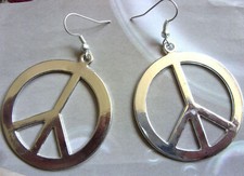 A Pair of Large CND, Peace Sign Charm ( 40mm ) Earrings,Punk Goth Hippy Retro 