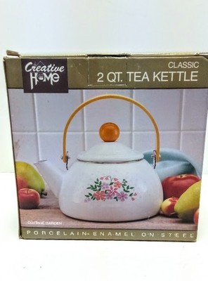 Creative Home Tea Kettle Porcelain on Steel 2 Qt with Flower Design in Box