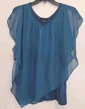 AB Studio Teal Blue Women's Overlay Blouse Size XL