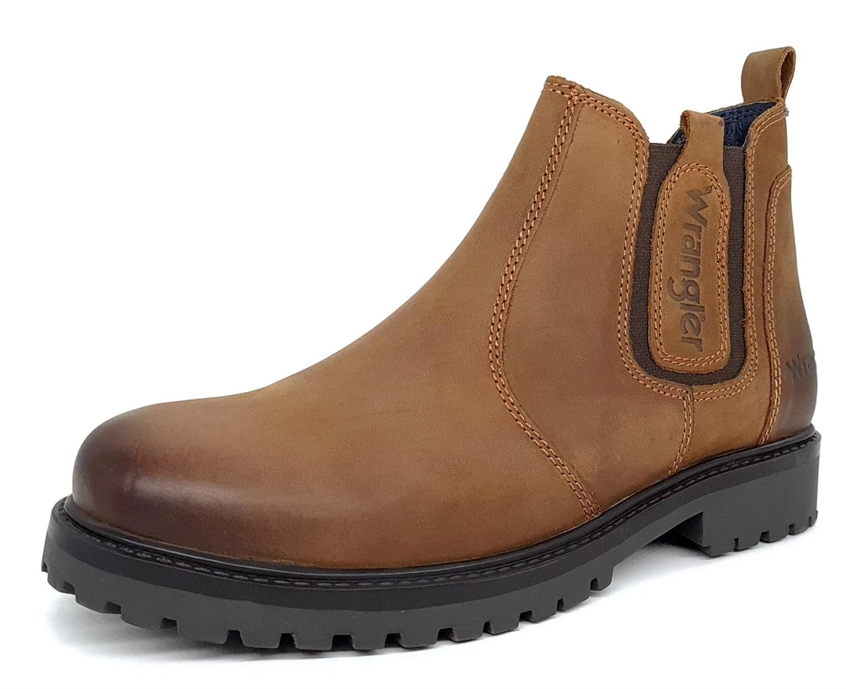 Wrangler Yuma Chelsea Pull On Leather Mens Boots Chestnut Brown