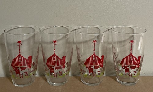 4 Libbey Mobile Oil Gas Station Pegasus Barn Weathervane Glasses - Picture 2 of 9