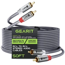 GEARit RCA Cable 50FT 2RCA Male to 2RCA Male Stereo Audio Cables Shielded Bra...