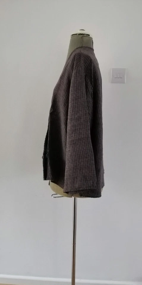 Flax by Jeanne Engelhart Blazer Women Size L Pure Linen Brown Check Vintage - Image 2 of 4