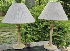 2 RARE Vintage WESCAL Hollywood Regency Peach Green Palm Lamps NO SHADES FREESHP
