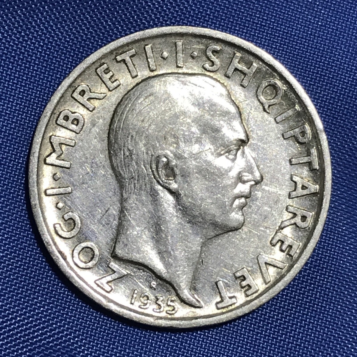 Authentic 1935 R Albania 1 Frang AR Silver Shqipni