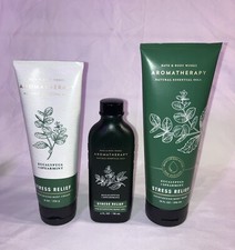 3 BATH BODY WORKS AROMATHERAPY STRESS RELIEF EUCALYPTUS BODY WASH,CREAM Oil